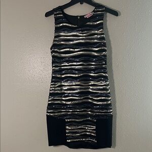 Elegant Black and Silver Striped Mini Dress